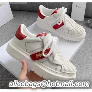 Low Cost Dior DIOR-ID Sneakers in White and Red Calfskin 031103