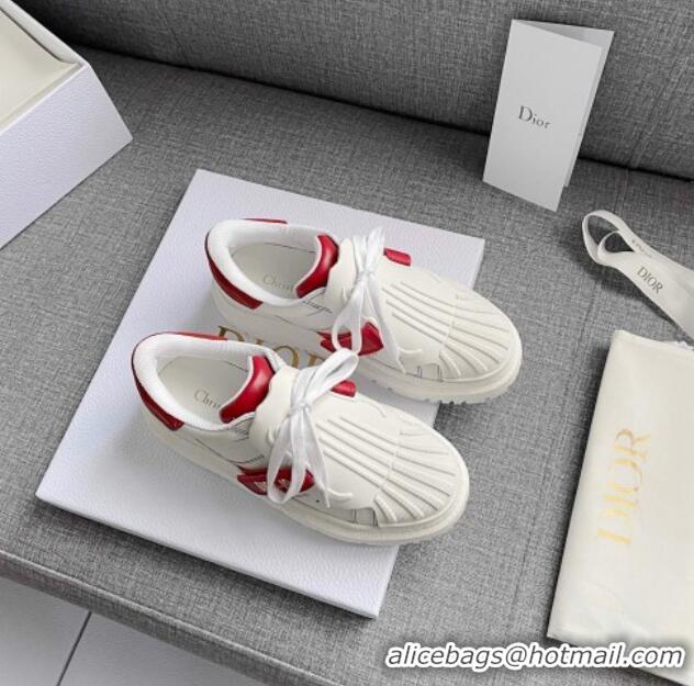 Low Cost Dior DIOR-ID Sneakers in White and Red Calfskin 031103