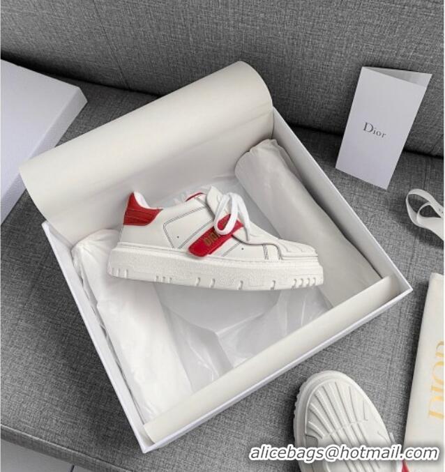 Low Cost Dior DIOR-ID Sneakers in White and Red Calfskin 031103