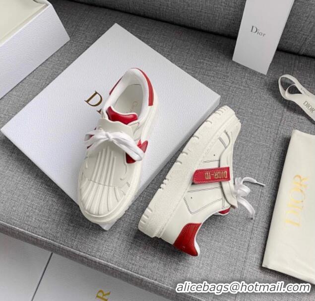 Low Cost Dior DIOR-ID Sneakers in White and Red Calfskin 031103