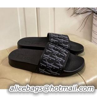 Low Cost Dior Oblique Flat Slide Sandals Black 031121