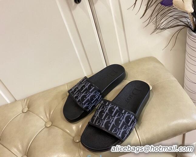 Low Cost Dior Oblique Flat Slide Sandals Black 031121