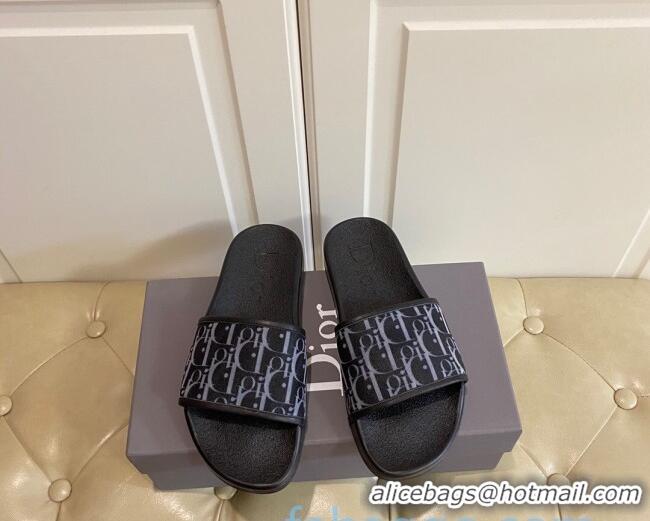 Low Cost Dior Oblique Flat Slide Sandals Black 031121