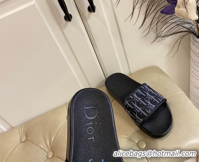 Low Cost Dior Oblique Flat Slide Sandals Black 031121