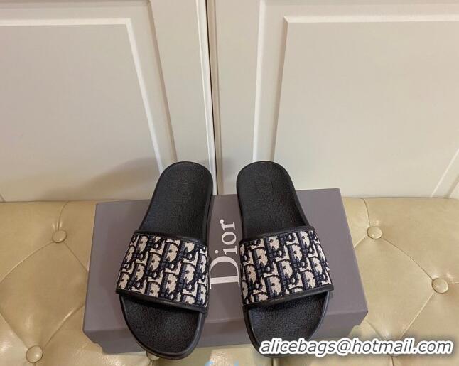 Good Quality Dior Oblique Flat Slide Sandals 031121 Blue