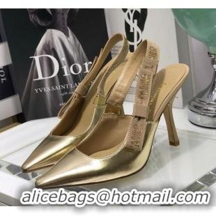 New Fashion Dior J'Adior Slingback Pumps 9.5cm in Gold Metallic Leather 031133