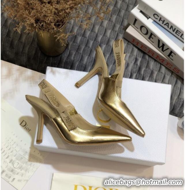 New Fashion Dior J'Adior Slingback Pumps 9.5cm in Gold Metallic Leather 031133