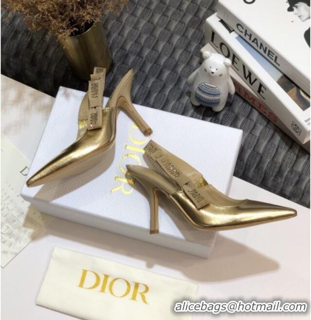 New Fashion Dior J'Adior Slingback Pumps 9.5cm in Gold Metallic Leather 031133