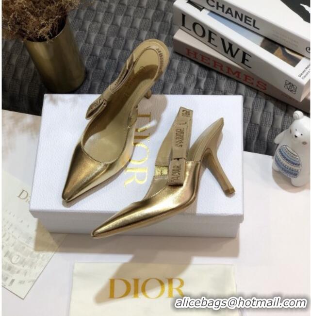 New Fashion Dior J'Adior Slingback Pumps 9.5cm in Gold Metallic Leather 031133