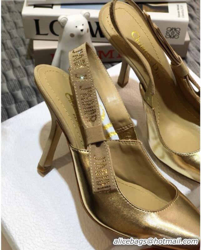 New Fashion Dior J'Adior Slingback Pumps 9.5cm in Gold Metallic Leather 031133