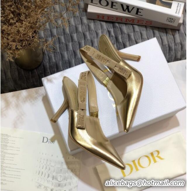 New Fashion Dior J'Adior Slingback Pumps 9.5cm in Gold Metallic Leather 031133