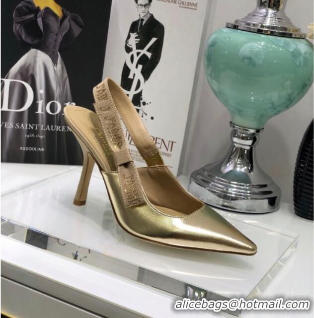 New Fashion Dior J'Adior Slingback Pumps 9.5cm in Gold Metallic Leather 031133