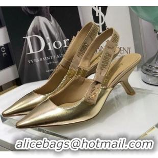 Best Luxury Dior J'Adior Slingback Pumps 6.5cm in Gold Metallic Leather 031134