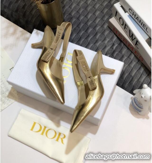 Best Luxury Dior J'Adior Slingback Pumps 6.5cm in Gold Metallic Leather 031134