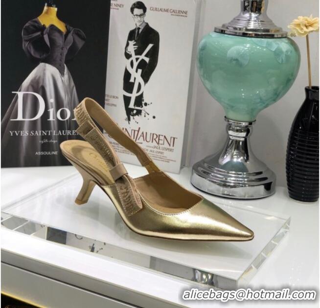 Best Luxury Dior J'Adior Slingback Pumps 6.5cm in Gold Metallic Leather 031134