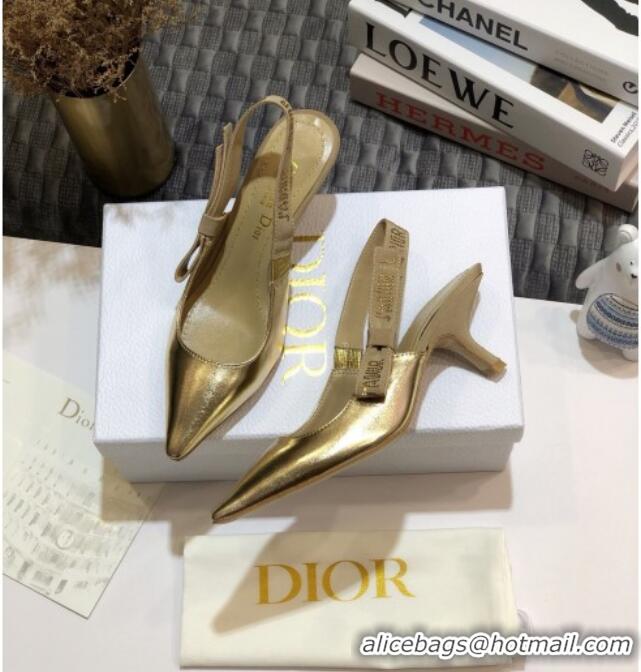 Best Luxury Dior J'Adior Slingback Pumps 6.5cm in Gold Metallic Leather 031134