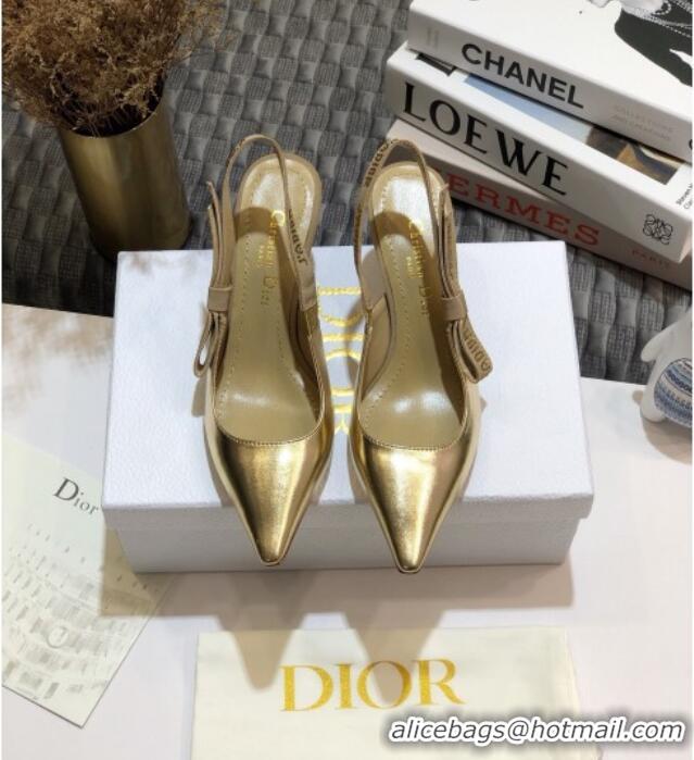 Best Luxury Dior J'Adior Slingback Pumps 6.5cm in Gold Metallic Leather 031134