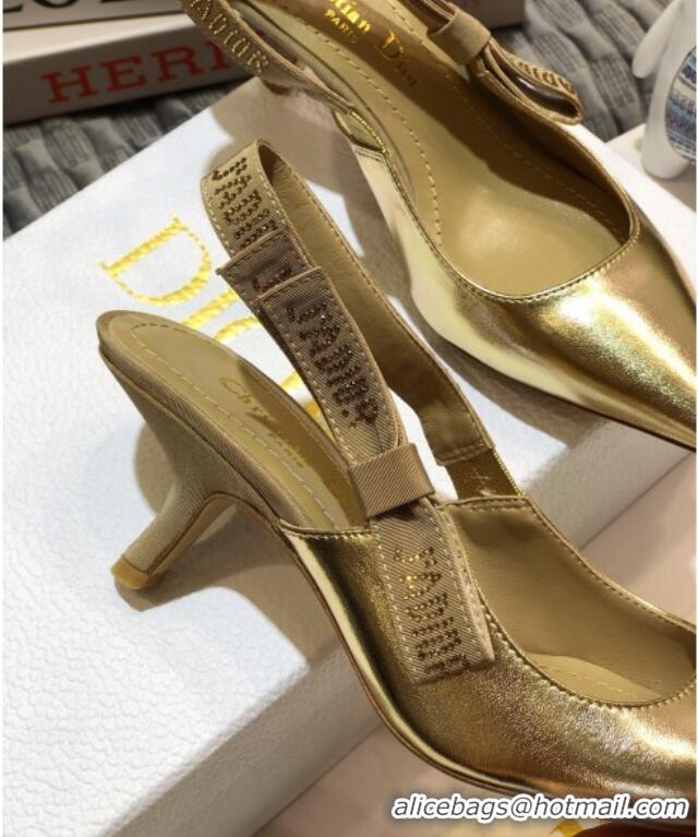 Best Luxury Dior J'Adior Slingback Pumps 6.5cm in Gold Metallic Leather 031134