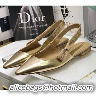 Top Quality Dior J'Adior Slingback Ballerina Flat in Gold Metallic Leather 031135