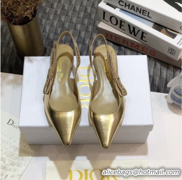 Top Quality Dior J'Adior Slingback Ballerina Flat in Gold Metallic Leather 031135