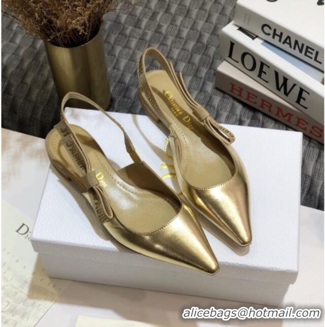 Top Quality Dior J'Adior Slingback Ballerina Flat in Gold Metallic Leather 031135