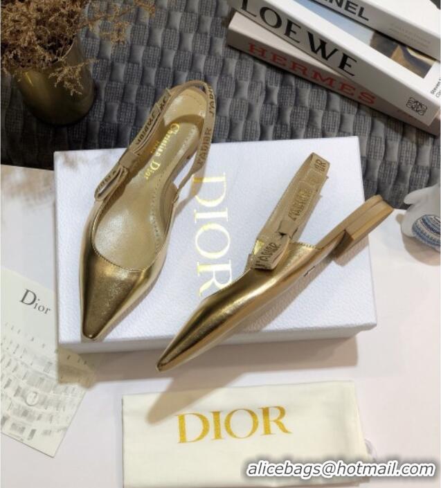 Top Quality Dior J'Adior Slingback Ballerina Flat in Gold Metallic Leather 031135