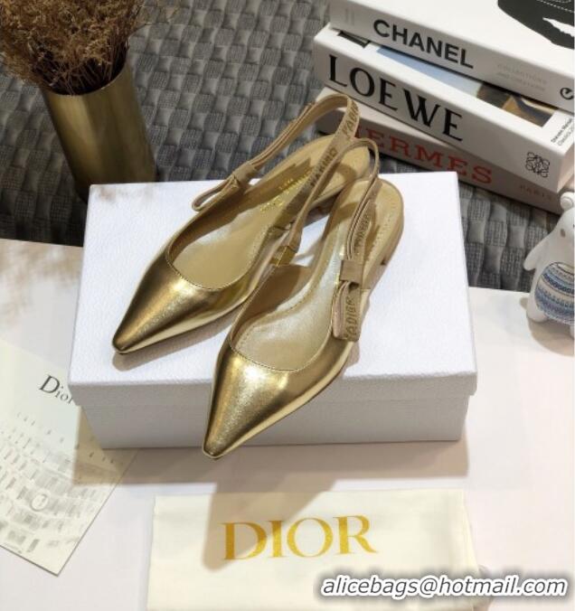 Top Quality Dior J'Adior Slingback Ballerina Flat in Gold Metallic Leather 031135