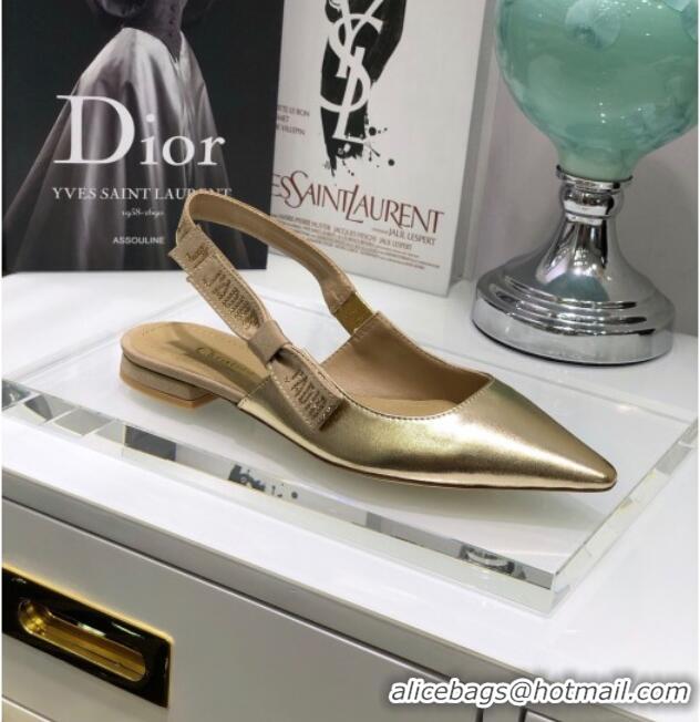 Top Quality Dior J'Adior Slingback Ballerina Flat in Gold Metallic Leather 031135