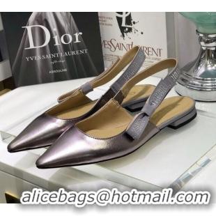 Good Product Dior J'Adior Slingback Ballerina Flat in Silver Metallic Leather 031138