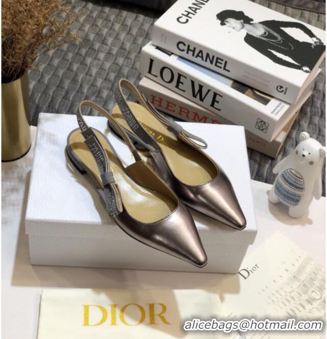 Good Product Dior J'Adior Slingback Ballerina Flat in Silver Metallic Leather 031138