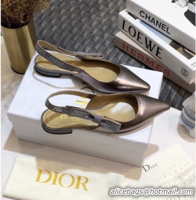 Good Product Dior J'Adior Slingback Ballerina Flat in Silver Metallic Leather 031138