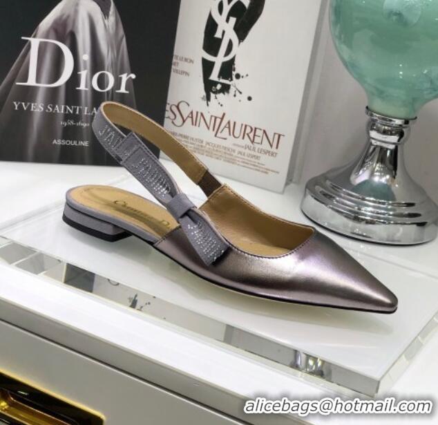 Good Product Dior J'Adior Slingback Ballerina Flat in Silver Metallic Leather 031138