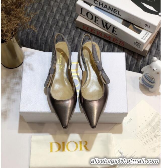 Good Product Dior J'Adior Slingback Ballerina Flat in Silver Metallic Leather 031138