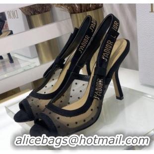 Unique Grade Dior J'Adior Slingback Pumps 9.5cm in Black Dotted Mesh 031141