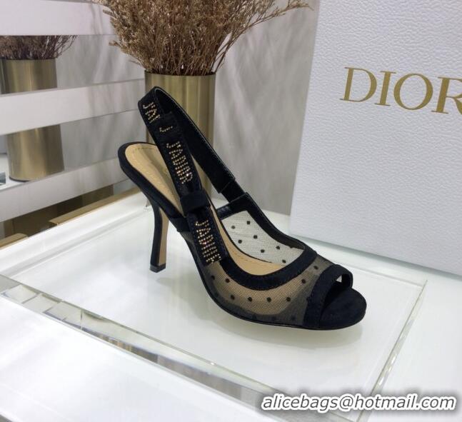 Unique Grade Dior J'Adior Slingback Pumps 9.5cm in Black Dotted Mesh 031141