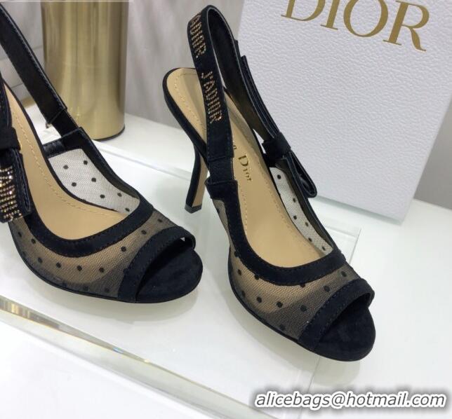 Unique Grade Dior J'Adior Slingback Pumps 9.5cm in Black Dotted Mesh 031141