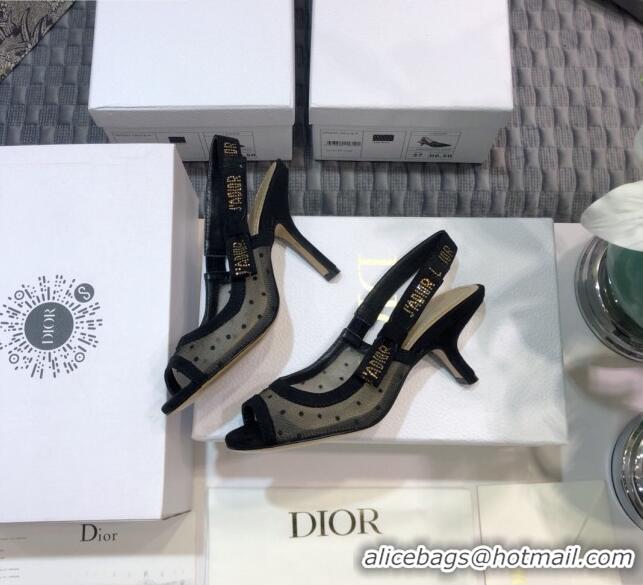 Unique Grade Dior J'Adior Slingback Pumps 9.5cm in Black Dotted Mesh 031141