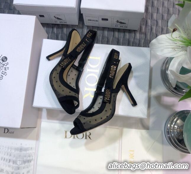 Unique Grade Dior J'Adior Slingback Pumps 9.5cm in Black Dotted Mesh 031141