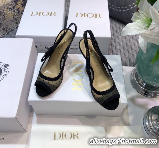 Unique Grade Dior J'Adior Slingback Pumps 9.5cm in Black Dotted Mesh 031141