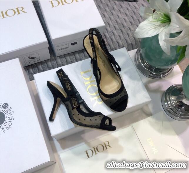 Unique Grade Dior J'Adior Slingback Pumps 9.5cm in Black Dotted Mesh 031141