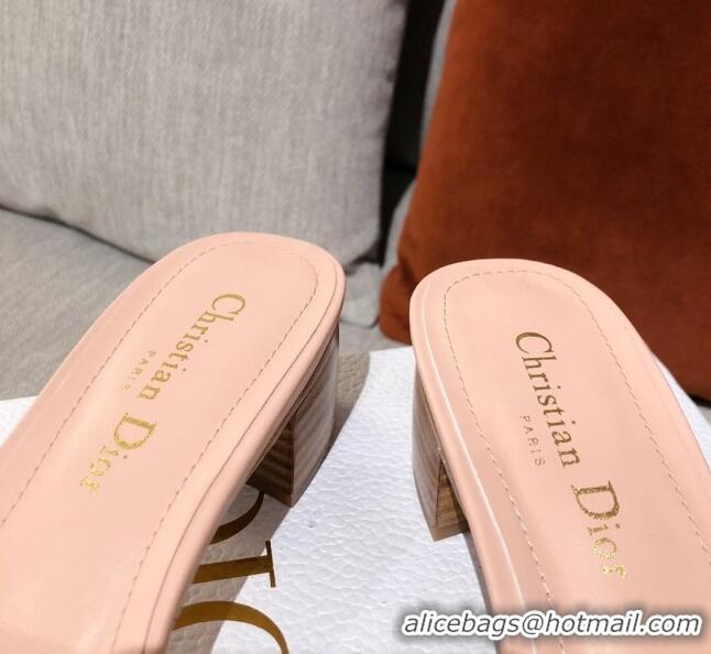 Cute Dior Dway Embroidered Cotton Heel Slide Sandals 5cm Pink/Beige 031157