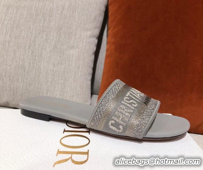 Trendy Design Dior Dway Embroidered Cotton Flat Slide Sandals Grey 031158