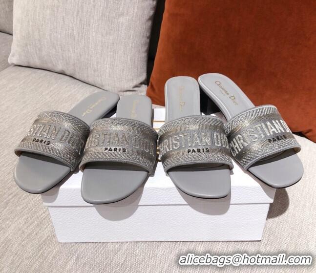 Trendy Design Dior Dway Embroidered Cotton Flat Slide Sandals Grey 031158