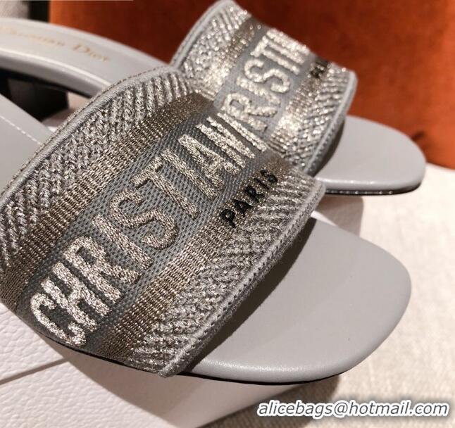 Low Price Dior Dway Embroidered Cotton Heel Slide Sandals 5cm Grey 031159