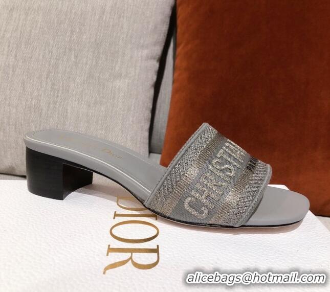 Low Price Dior Dway Embroidered Cotton Heel Slide Sandals 5cm Grey 031159