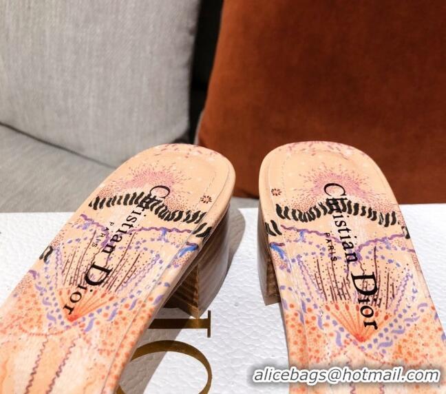 Best Design Dior Dway Embroidered Cotton Heel Slide Sandals 5cm Pink/Grey 031163