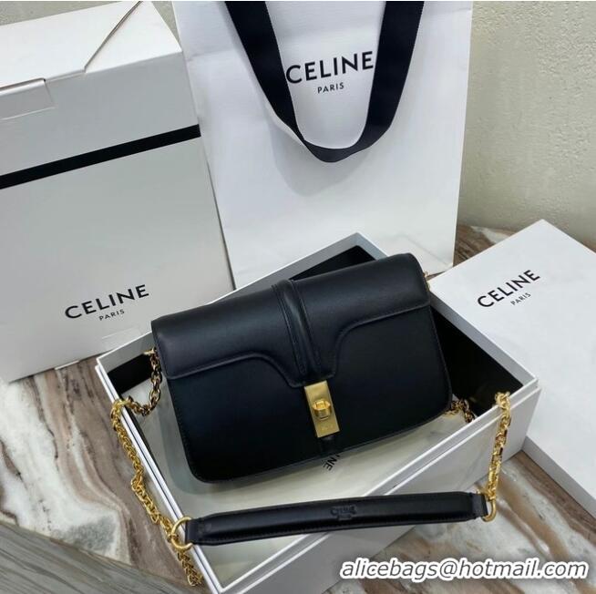 Low Cost Celine TRIOMPHE SHOULDER BAG IN SHINY CALFSKIN 194023 BLACK