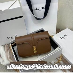 Low Price Celine TRIOMPHE SHOULDER BAG IN SHINY CALFSKIN 194023 Brown