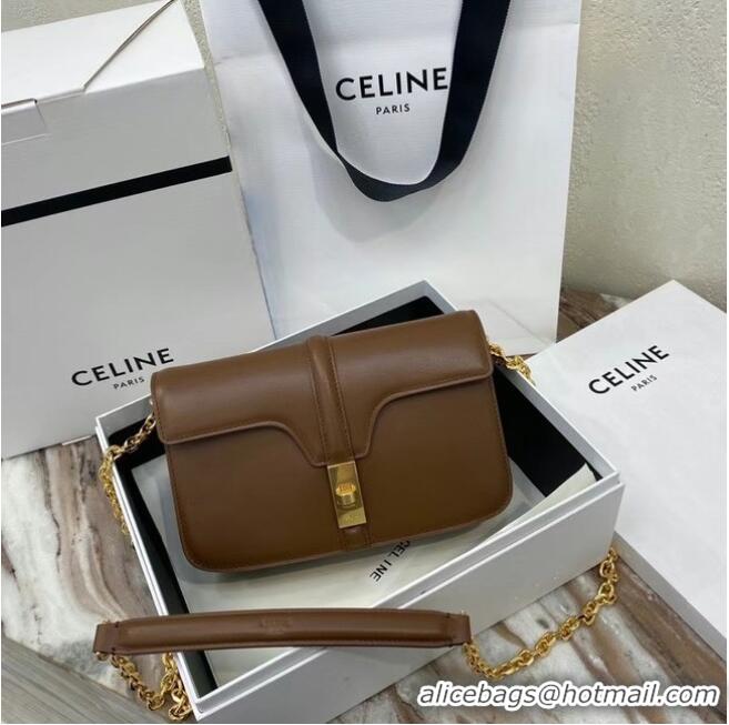 Low Price Celine TRIOMPHE SHOULDER BAG IN SHINY CALFSKIN 194023 Brown