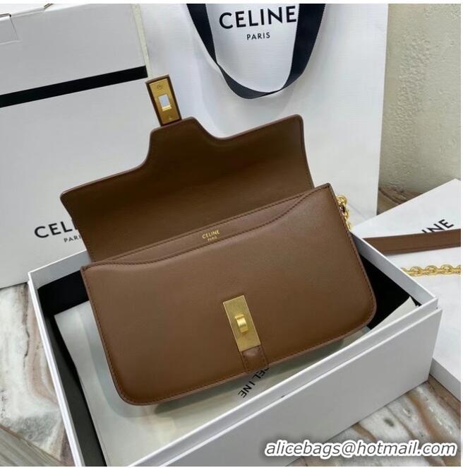 Low Price Celine TRIOMPHE SHOULDER BAG IN SHINY CALFSKIN 194023 Brown